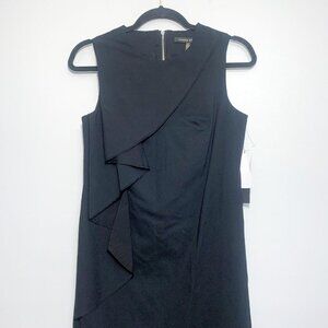 Cynthia Steffe Black Pleat Ruffle Detail Sheath Dress NWT Size 6
